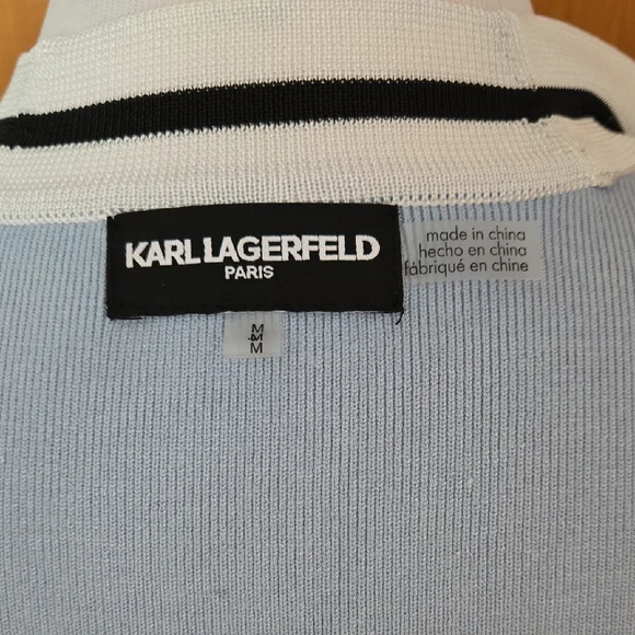 NWT Karl Lagerfeld Open Front Cardigan - Chambray Blue/Soft White - Size M - Picture 4 of 5